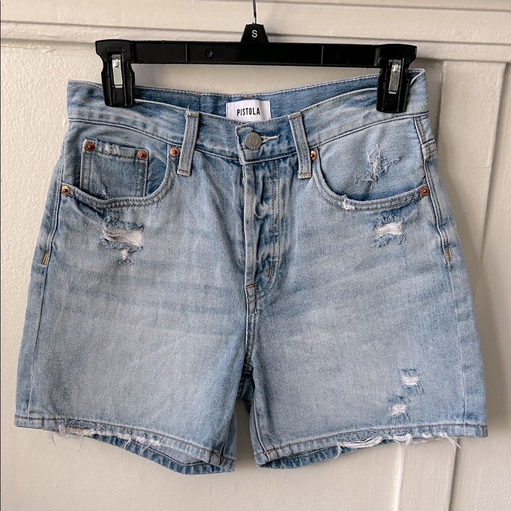 Pistola Devin Distressed 100% Cotton High Rise Denim Shorts 24
